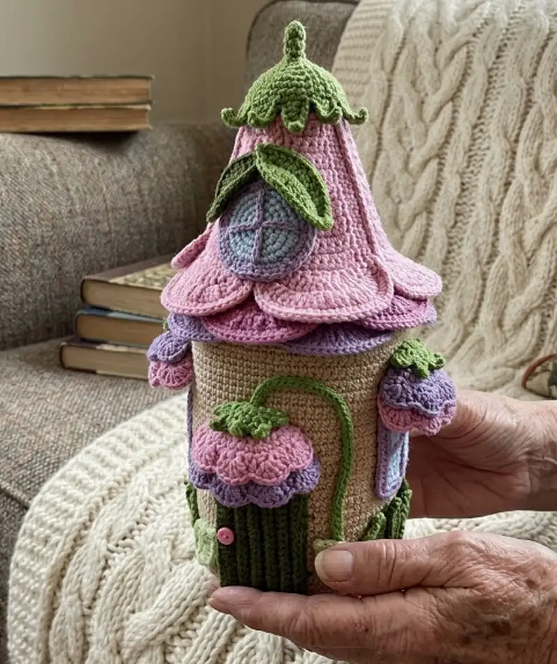Complimentary Intermediate crochet pattern: Floral Fairy House Pattern - Simple to follow guide