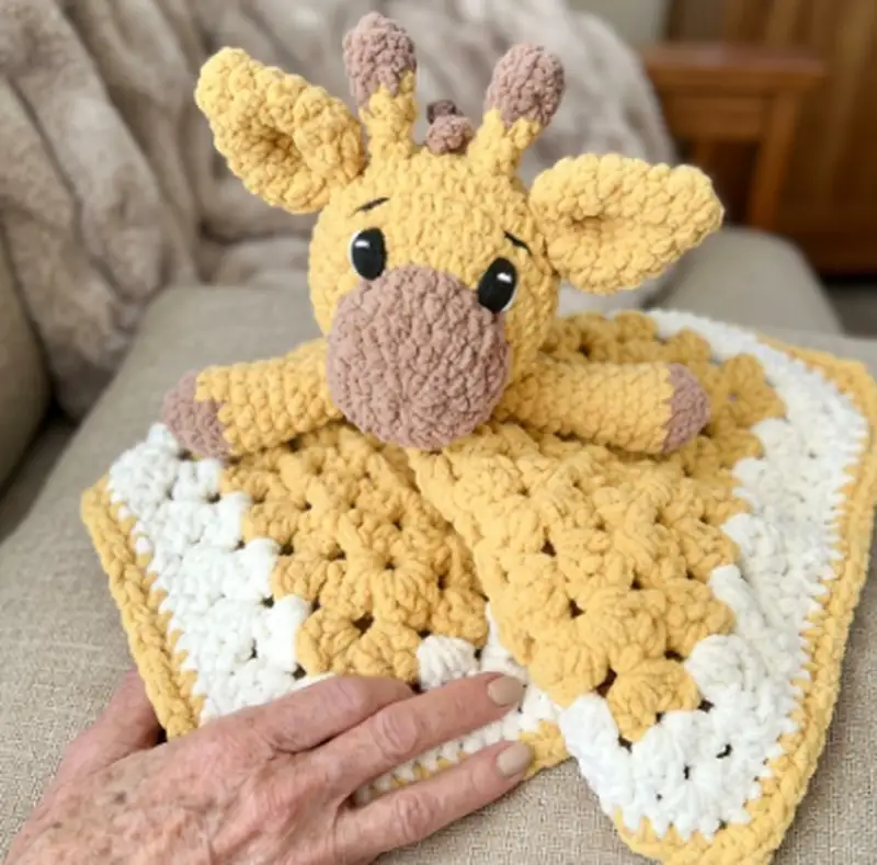 Complimentary Intermediate crochet pattern: Giraffe Lovey Blanket Amigurumi Pattern - Simple to follow guide