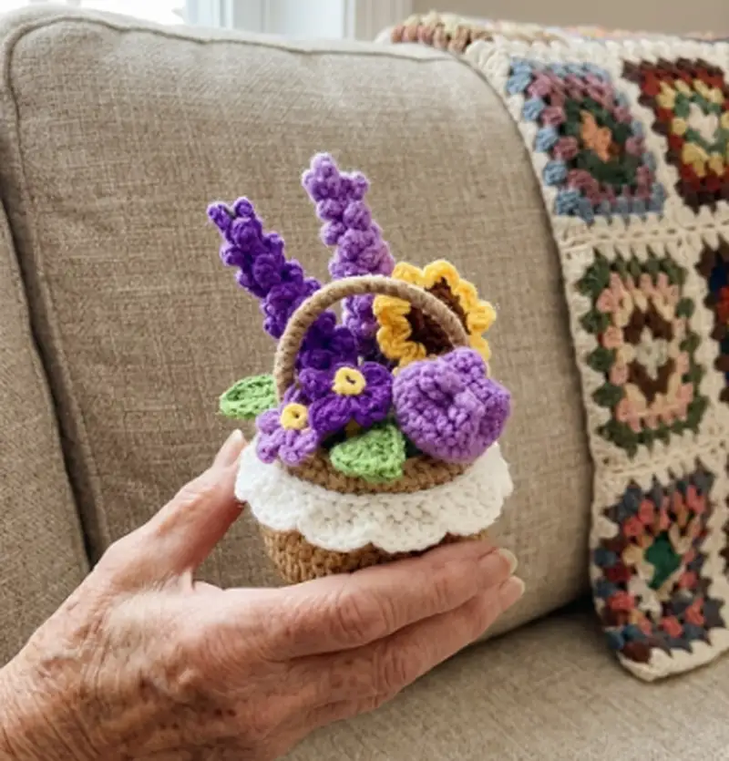 Complimentary Intermediate crochet pattern: Mini Flower Basket & Flowers Amigurumi Pattern - Simple to follow guide
