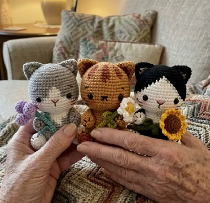 Complimentary Intermediate crochet pattern: The cats and flowers Amigurumi Pattern - Simple to follow guide