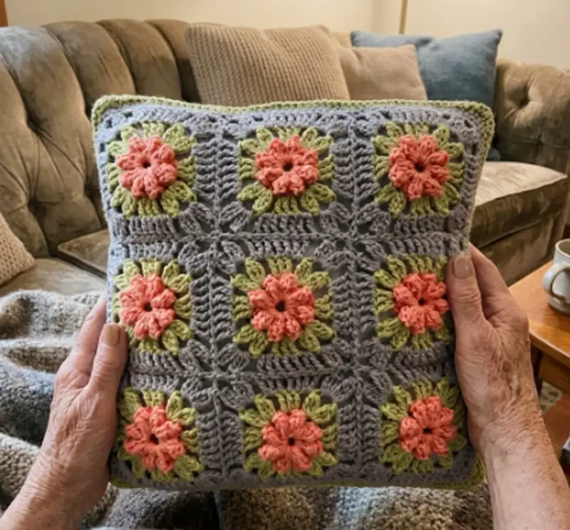 Complimentary Intermediate crochet pattern: Flower Garden Throw Pillow Pattern - Simple to follow guide