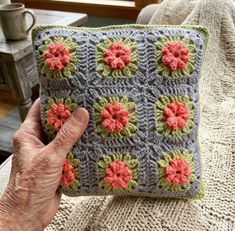 Complimentary Intermediate crochet pattern: Flower Garden Throw Pillow Pattern - Simple to follow guide