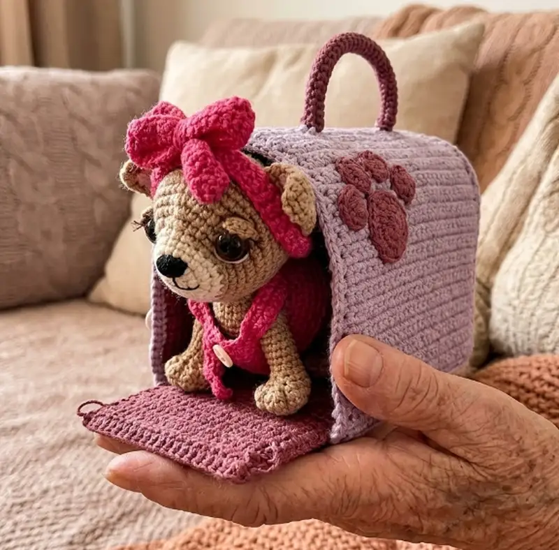 Complimentary Intermediate crochet pattern: Chihuahua in a Carrier Bag Amigurumi Pattern - Simple to follow guide
