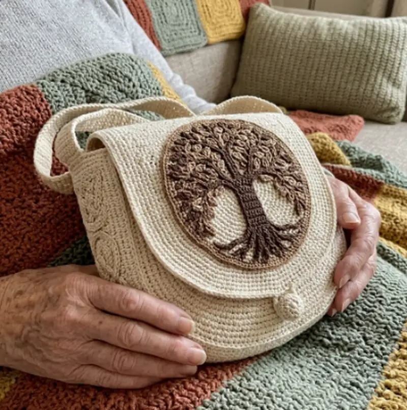Complimentary Intermediate crochet pattern: Tree of Life Leather Bag Pattern - Simple to follow guide