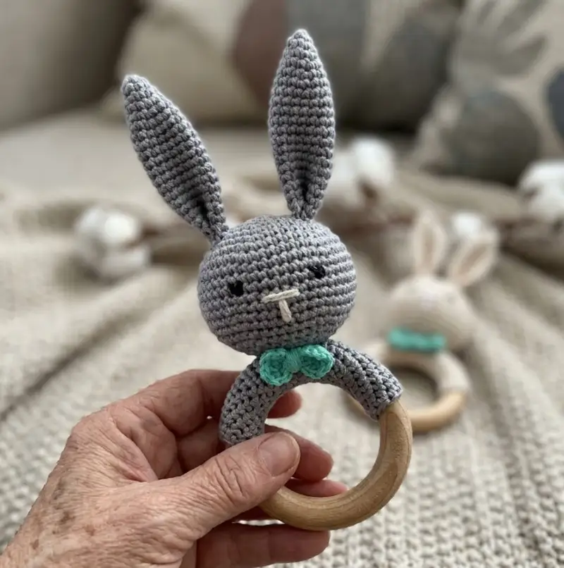 Complimentary Intermediate crochet pattern: rattle_bunny Amigurumi Pattern - Simple to follow guide