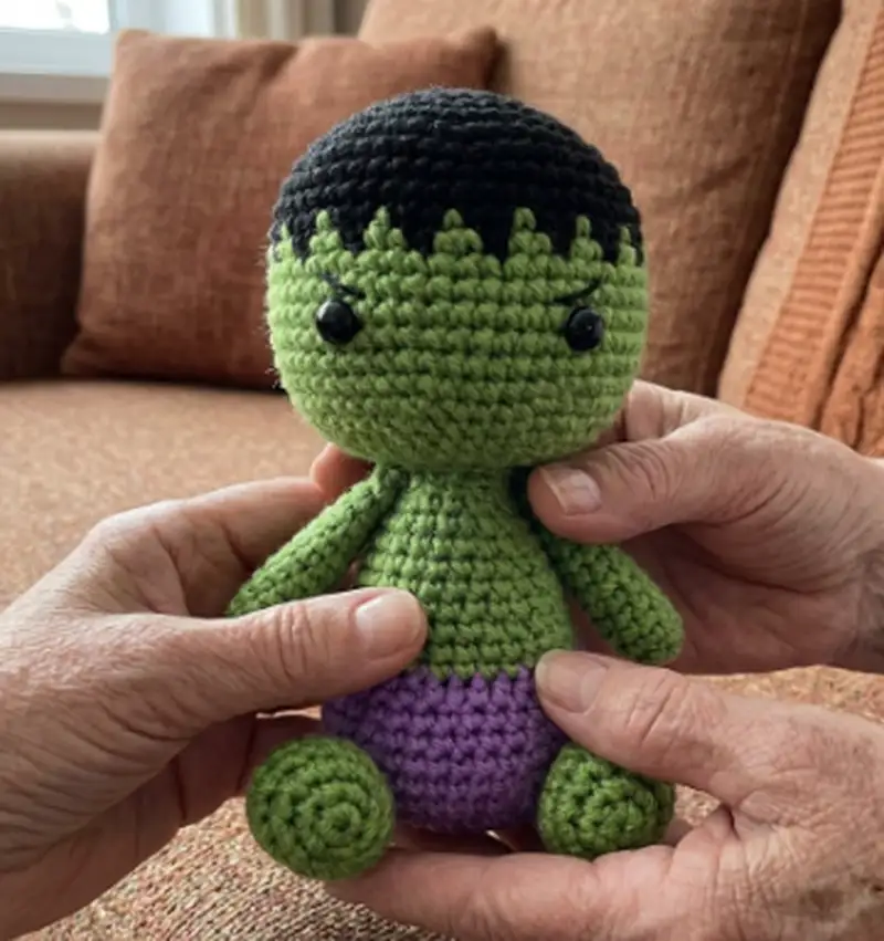 Complimentary Beginner Friendly crochet pattern: Mini Hulk Amigurumi Pattern - Simple to follow guide