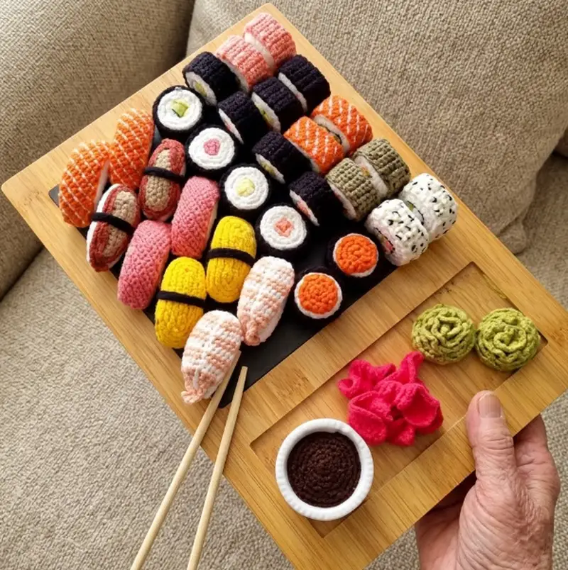 Complimentary Intermediate crochet pattern: Sushi Set Amigurumi Pattern - Simple to follow guide