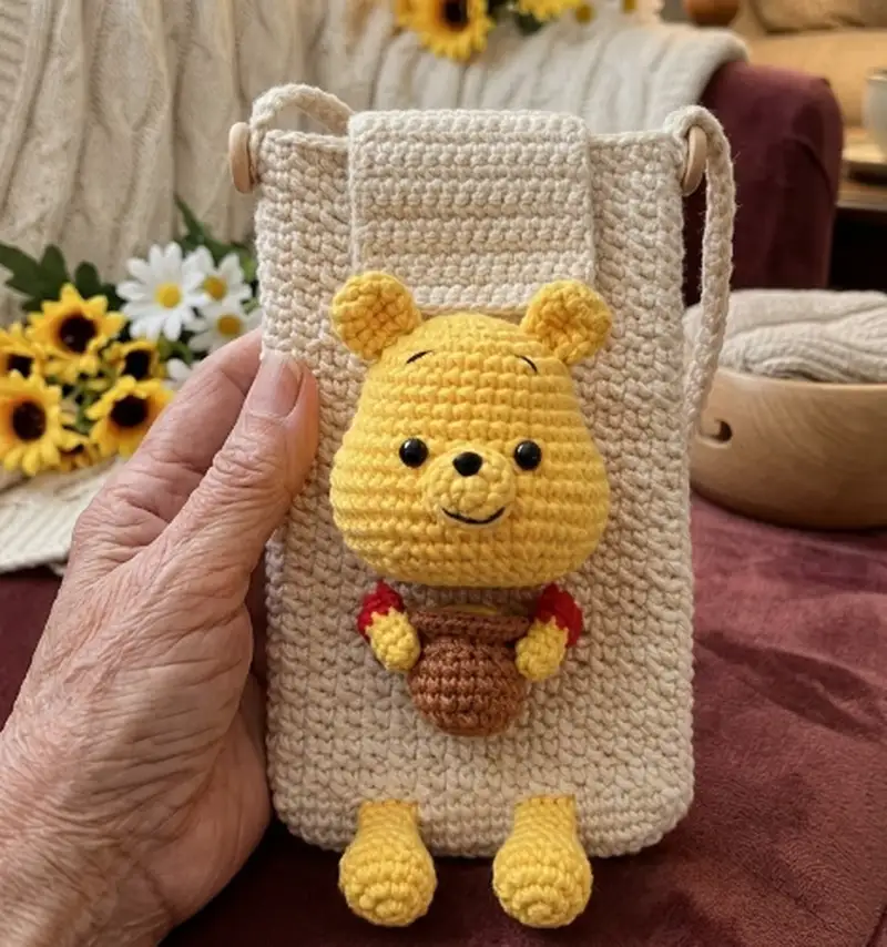 Complimentary Intermediate crochet pattern: Pooh Phone Pouch Pattern - Simple to follow guide