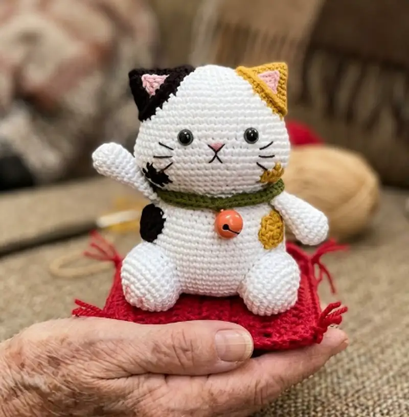 Complimentary Intermediate crochet pattern: Lucky Cat Amigurumi Pattern - Simple to follow guide