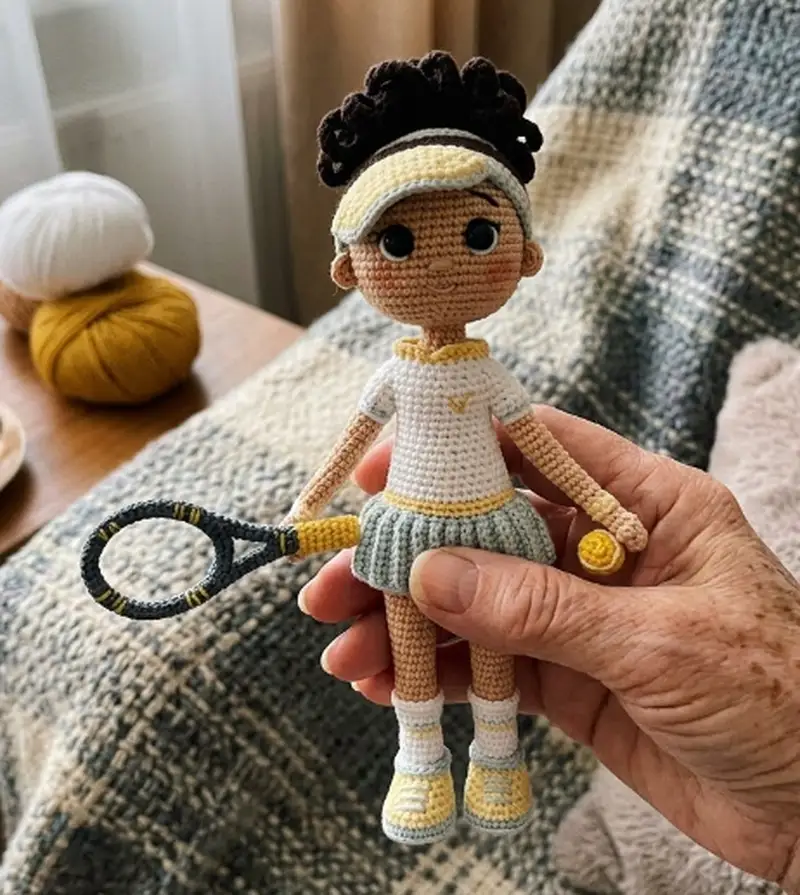 Complimentary Intermediate crochet pattern: Penny, The Tennis Player Amigurumi Pattern - Simple to follow guide