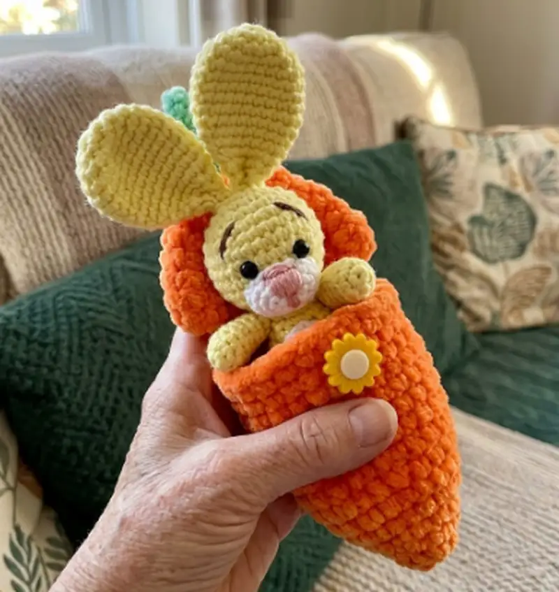 Complimentary Beginner Friendly crochet pattern: Bunny in carrot Amigurumi Pattern - Simple to follow guide