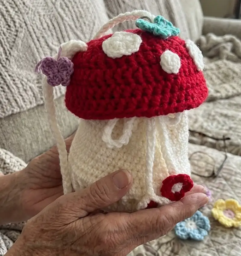 Complimentary Intermediate crochet pattern: Mushroom Bag Pattern - Simple to follow guide