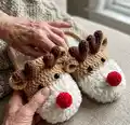 Christmas Reindeer Slippers Pattern step 1 - construction progress
