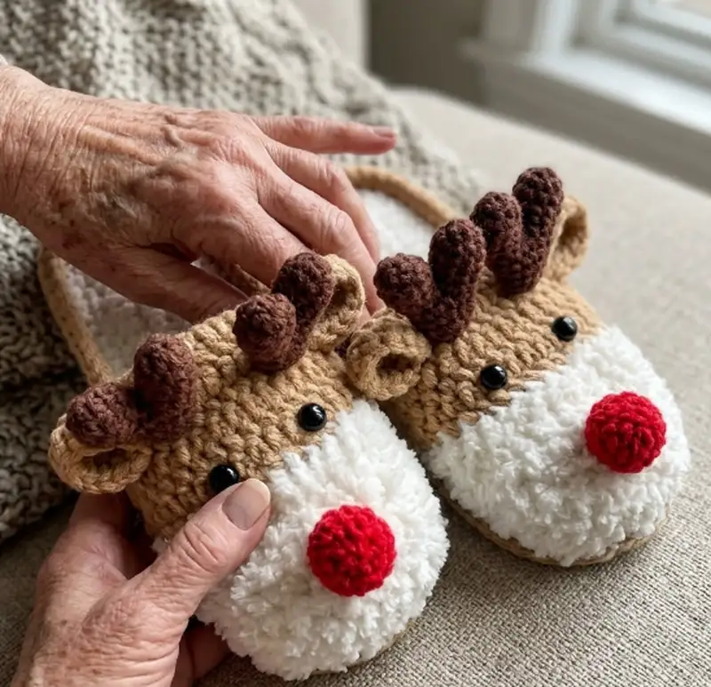 Complimentary Intermediate crochet pattern: Christmas Reindeer Slippers Pattern - Simple to follow guide