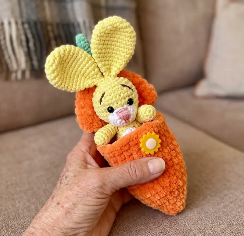 Complimentary Beginner Friendly crochet pattern: Bunny in carrot Amigurumi Pattern - Simple to follow guide