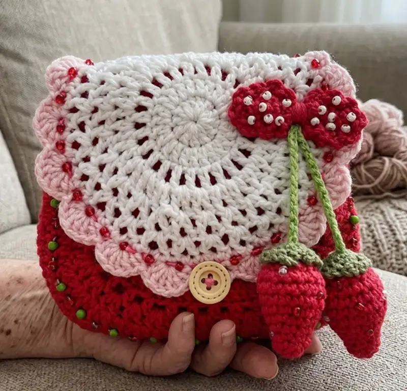 Complimentary Intermediate crochet pattern: Strawberry purse Pattern - Simple to follow guide