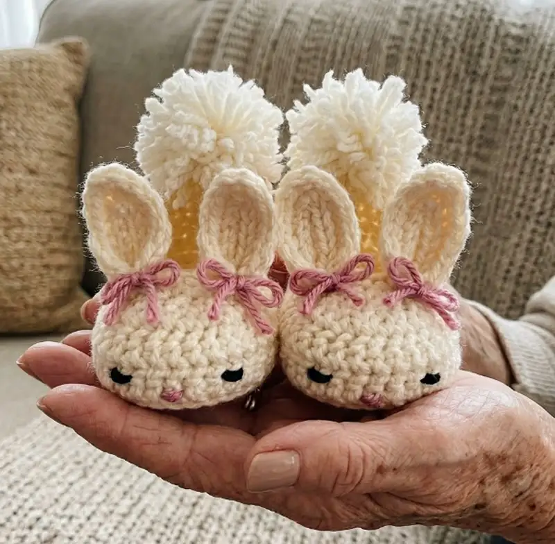 Complimentary Intermediate crochet pattern: Hoppy Baby Bunny Slippers Pattern - Simple to follow guide