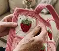 Strawberry Tote Bag and Drawstring Pouch Crochet Pattern step 2 - assembly progress