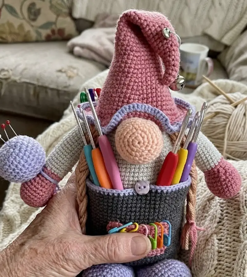 Complimentary Intermediate crochet pattern: Gnome Organizer Amigurumi Pattern - Simple to follow guide