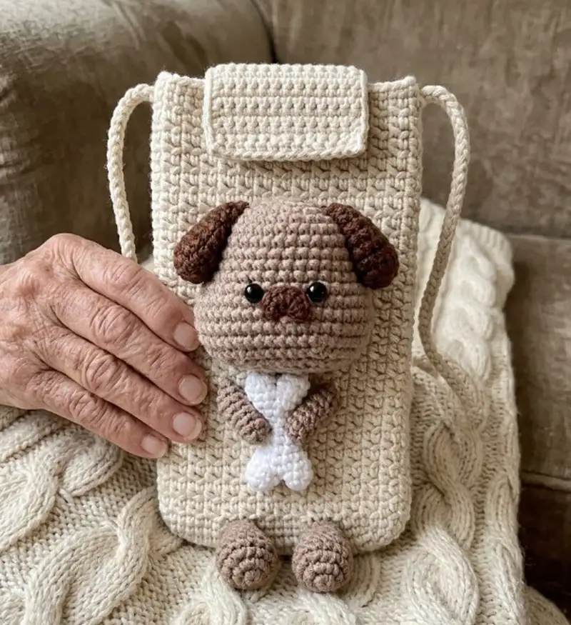 Complimentary Intermediate crochet pattern: Dog Phone Pouch Amigurumi Pattern - Simple to follow guide