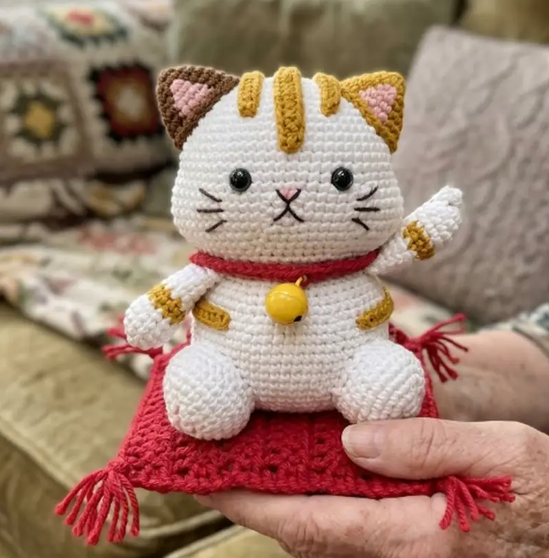 Complimentary Intermediate crochet pattern: Lucky Cat Amigurumi Pattern - Simple to follow guide