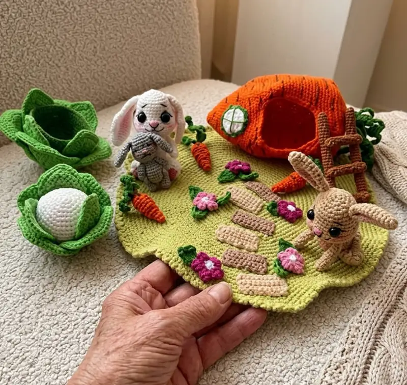 Complimentary Intermediate crochet pattern: Bunny's House Amigurumi Pattern - Simple to follow guide