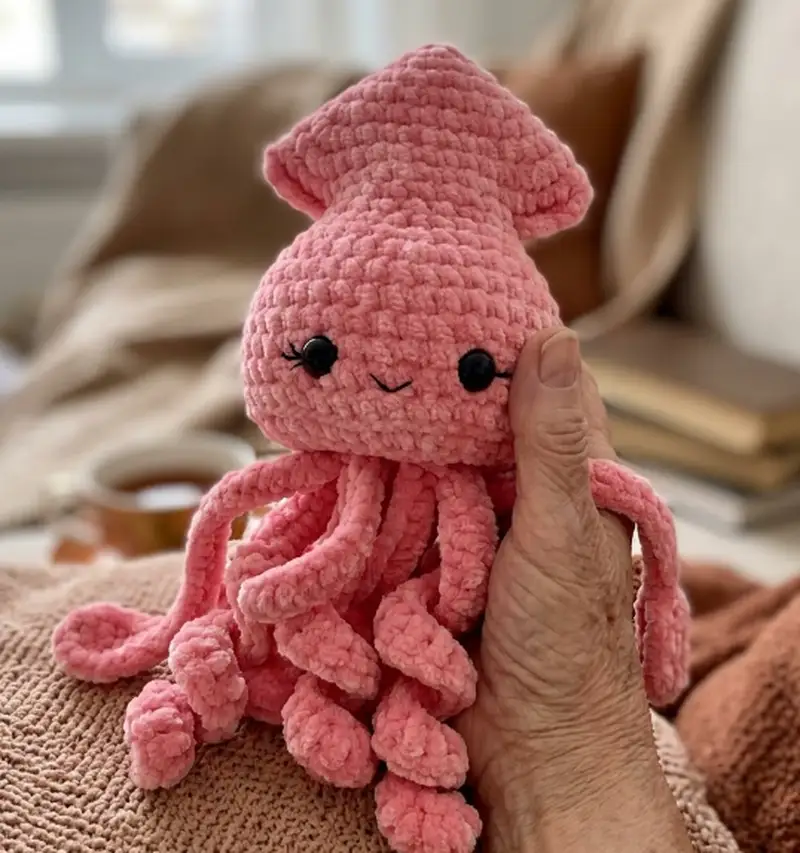 Complimentary Beginner Friendly crochet pattern: Squid Amigurumi Pattern - Simple to follow guide