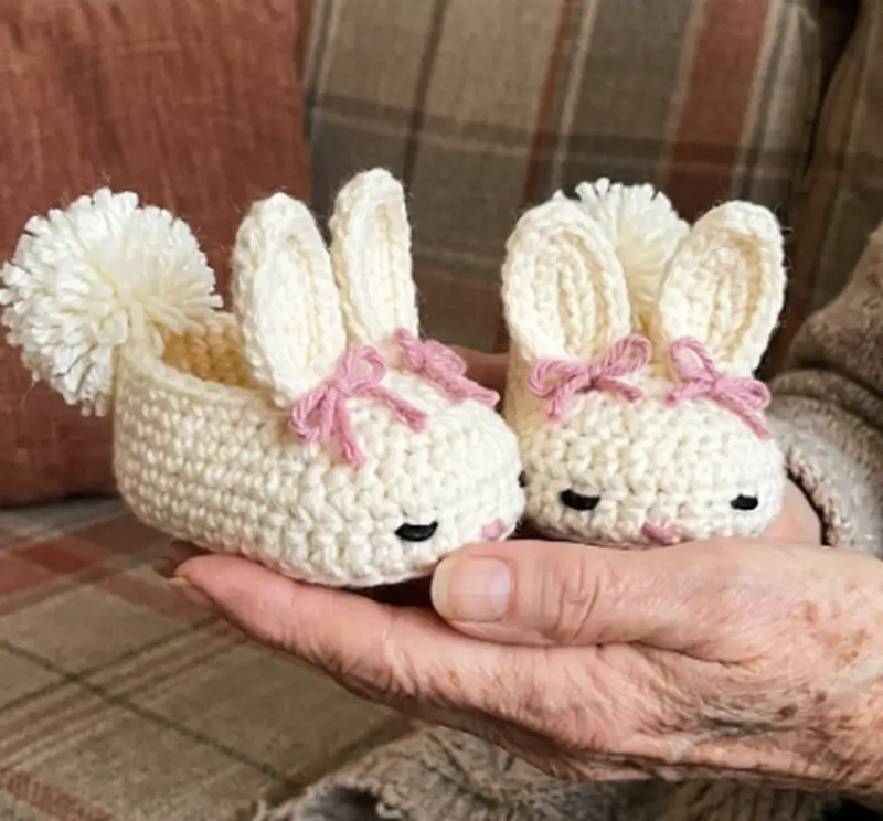 Complimentary Intermediate crochet pattern: Hoppy Baby Bunny Slippers Pattern - Simple to follow guide