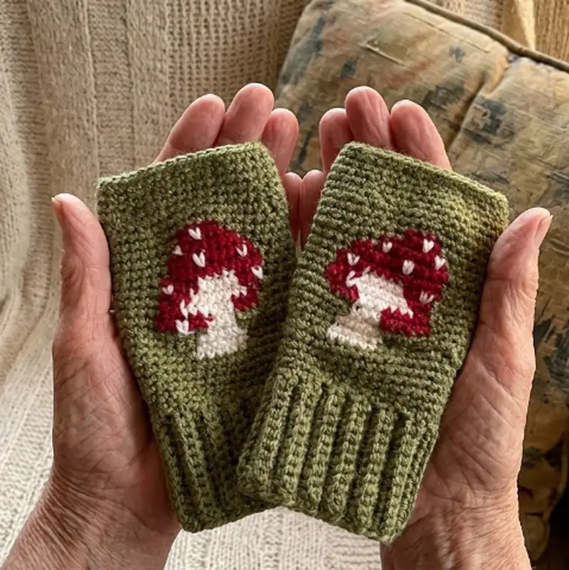 Complimentary Intermediate crochet pattern: Mushroom Hand Warmers Pattern - Simple to follow guide