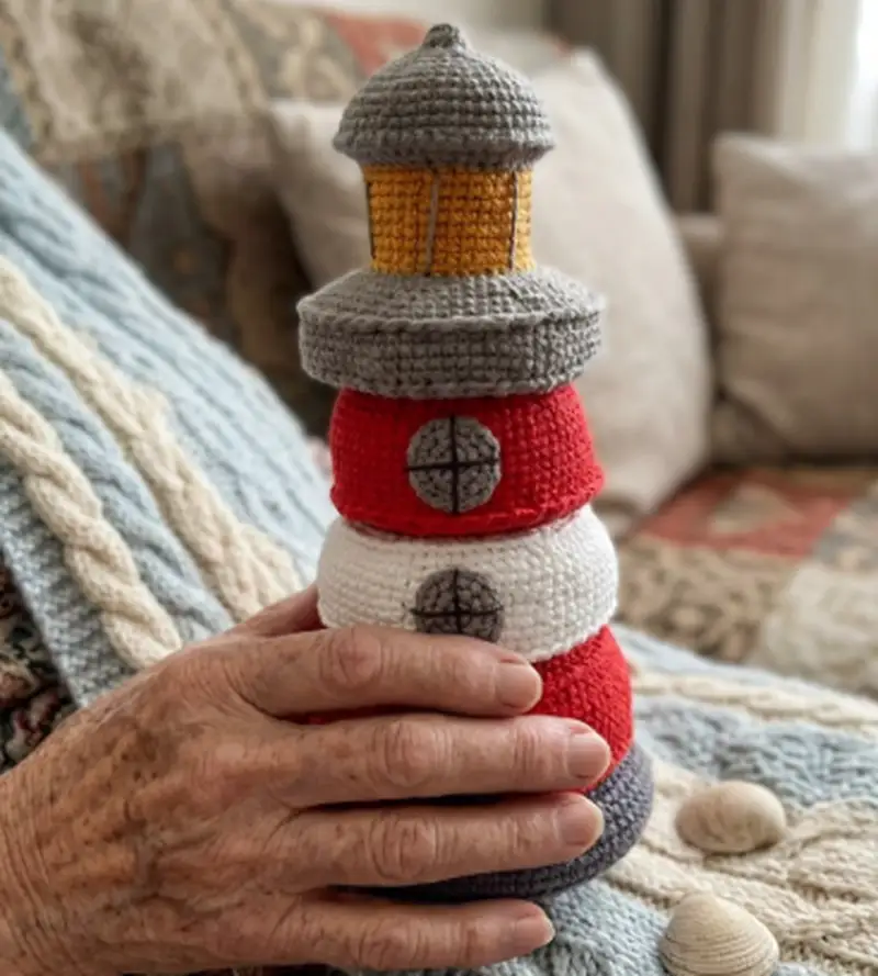Complimentary Intermediate crochet pattern: Lighthouse stacking toy Amigurumi Pattern - Simple to follow guide