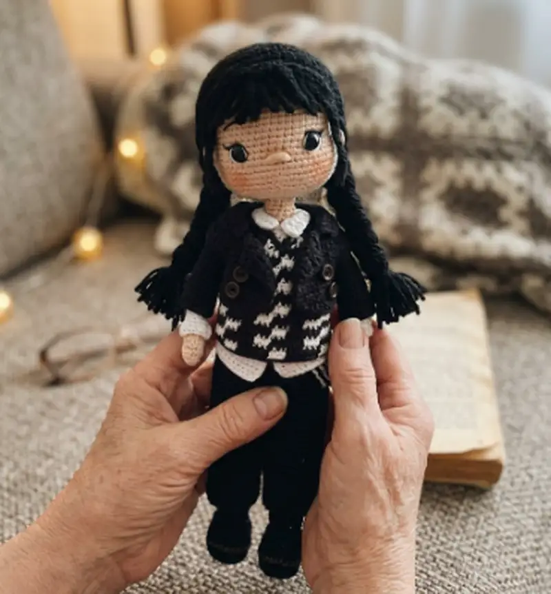 Complimentary Intermediate crochet pattern: Wednesday Doll Amigurumi Pattern - Simple to follow guide