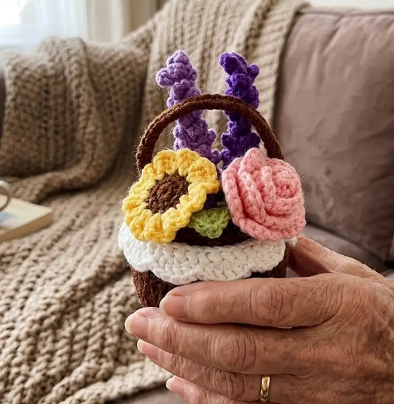 Complimentary Intermediate crochet pattern: Mini Flower Basket & Flowers Amigurumi Pattern - Simple to follow guide