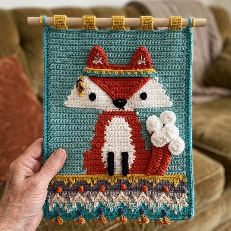 Complimentary Intermediate crochet pattern: Nordic fox wall hanging Pattern - Simple to follow guide
