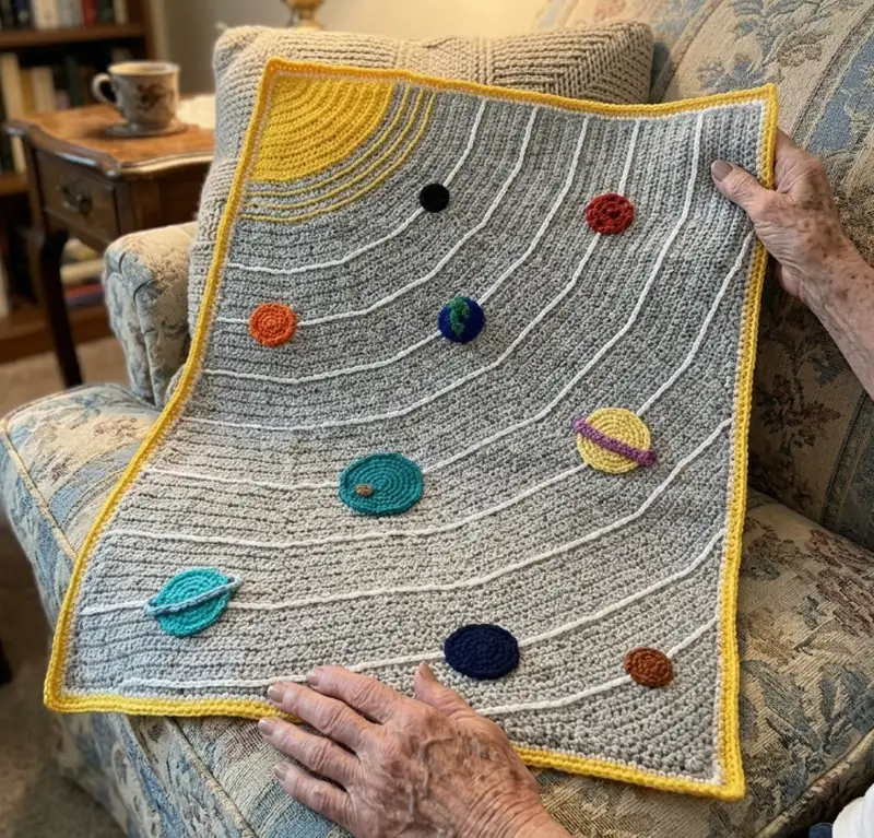 Complimentary Intermediate crochet pattern: Solar System Space Blanket Pattern - Simple to follow guide