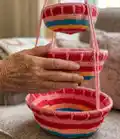 Colorful Hanging Baskets Crochet Pattern step 2 - assembly progress