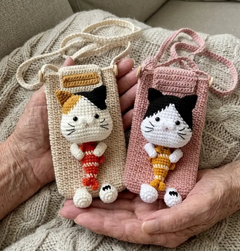 Complimentary Intermediate crochet pattern: Cat Phone Pouch Pattern - Simple to follow guide