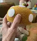 Tofi the Mushroom Amigurumi Pattern step 2 - assembly progress