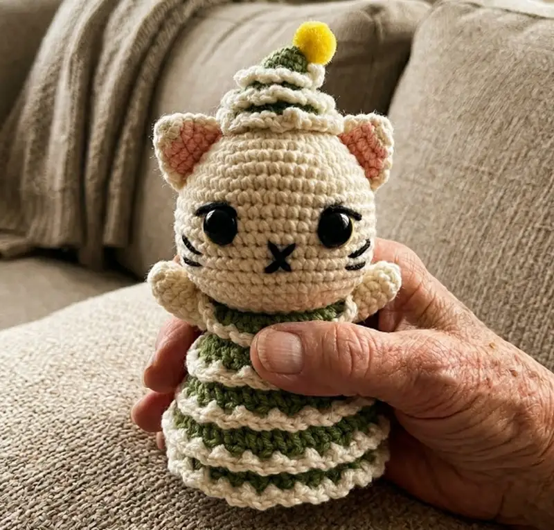 Complimentary Intermediate crochet pattern: Christmas Tree Cat Amigurumi Pattern - Simple to follow guide