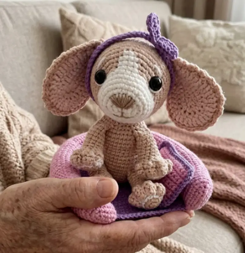 Complimentary Intermediate crochet pattern: Spaniel in a Dog Bed Amigurumi Pattern - Simple to follow guide