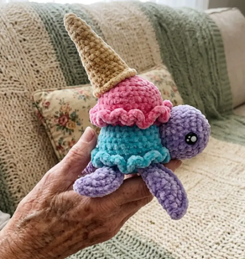 Complimentary Intermediate crochet pattern: Ice Cream Turtle Amigurumi Pattern - Simple to follow guide
