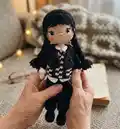 Wednesday Doll Amigurumi Pattern step 4 - final assembly and finishing
