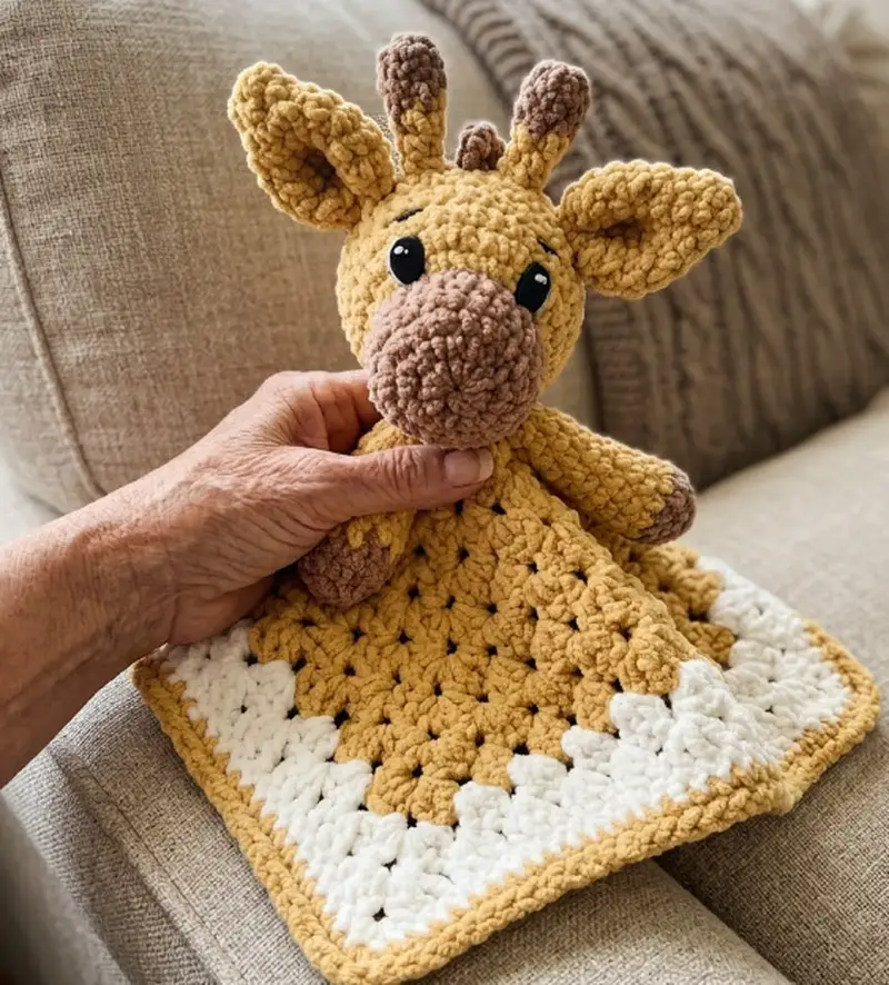 Complimentary Intermediate crochet pattern: Giraffe Lovey Blanket Amigurumi Pattern - Simple to follow guide