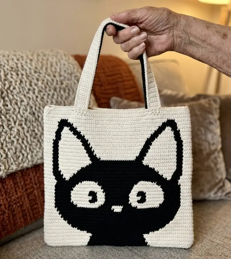 Complimentary Intermediate crochet pattern: Black Cat Bag Crochet Pattern - Simple to follow guide